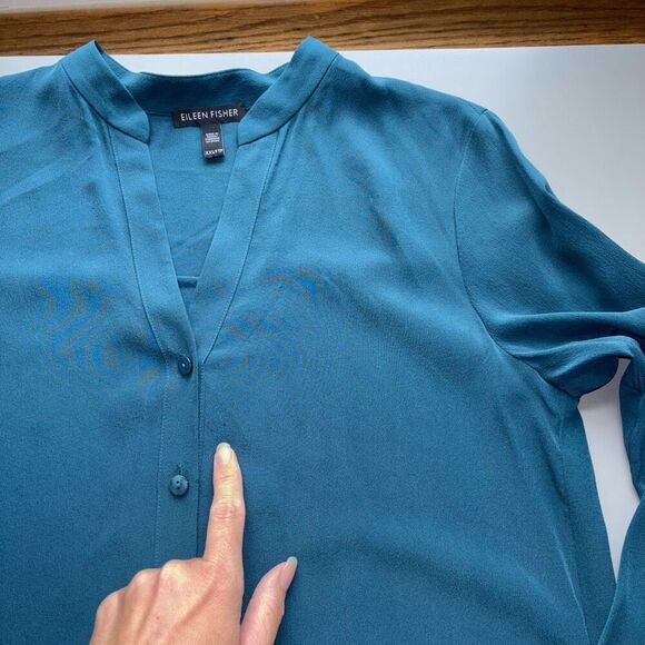 Eileen fisher silk crepe de chine stand collar blouse shirt size XXS - Picture 8 of 12